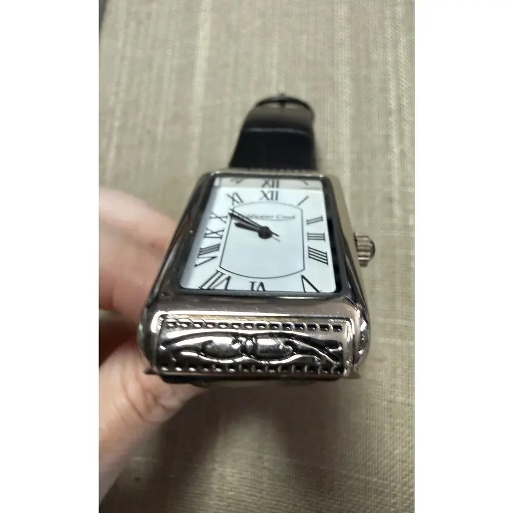 Coldwater Creek Rectangular Silver Tone Leather Watch New Battery